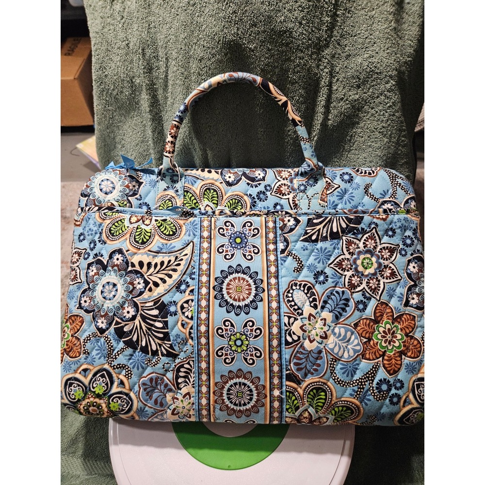 Vera Bradley Laptop Case Sleeve Blue Floral Paisley Quilted Padded Tech Bag